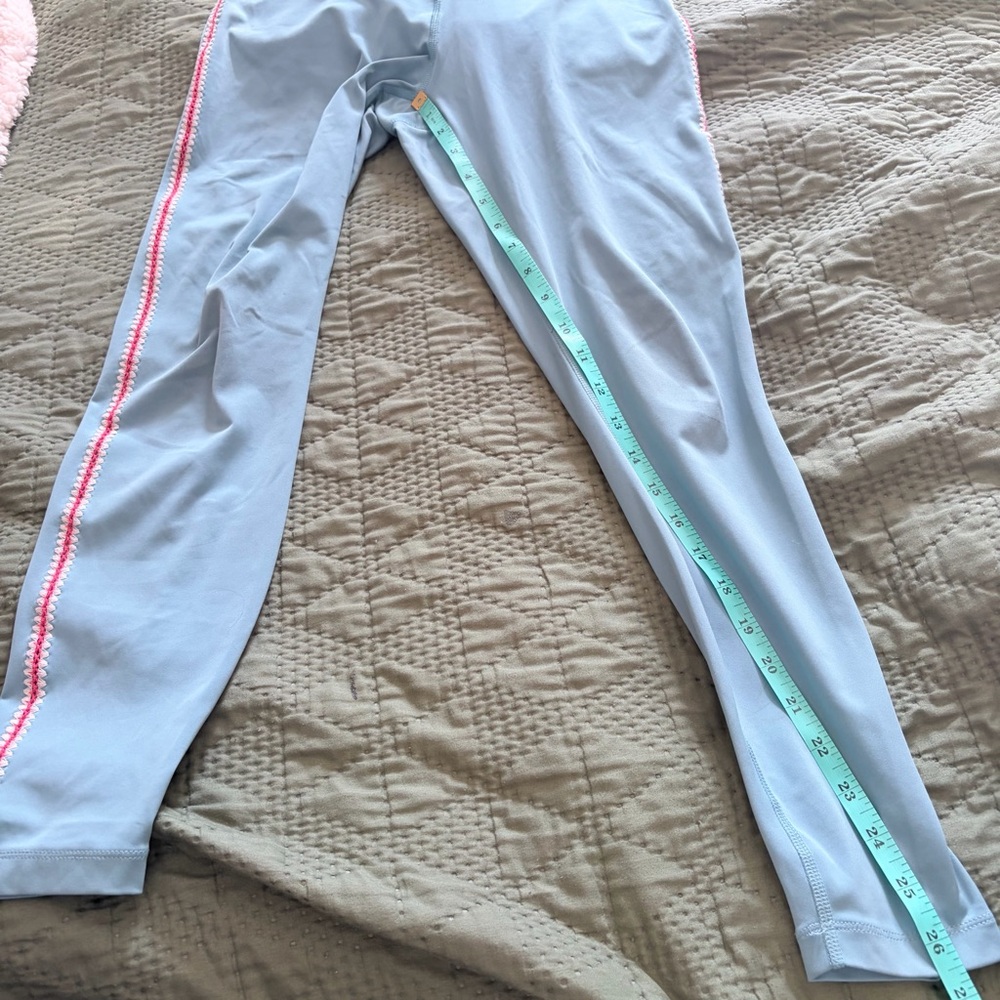 Nike Yoga Dri-FIT Crochet Trim High-Waisted 7/8 Leggings Blue/Pink M - Picture 10 of 11